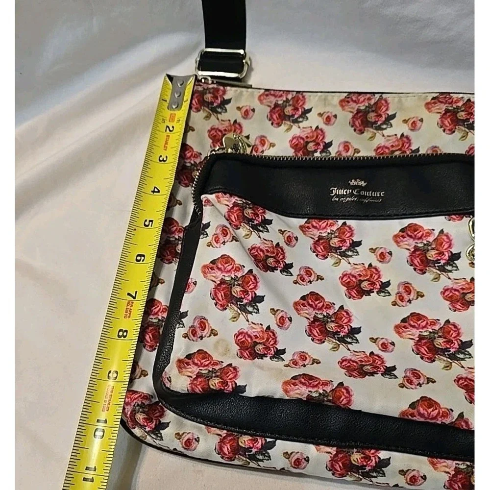 Juicy Couture Varsity Bloom Rose Floral Mid‎ Crossbody Bag Purse White Pink